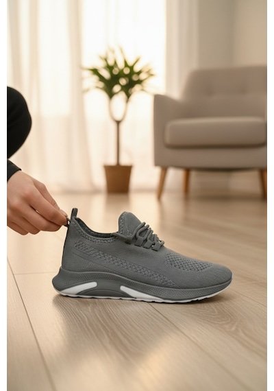 Enoch Ortopedik Bağcıksız Görünümlü Örgülü Sneaker Füme