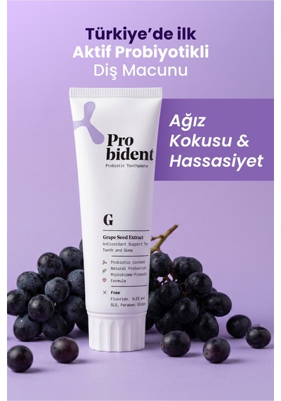 Aktif Probiyotik Doğal Florürsüz Üzüm Çekirdeği Özüt Ilaveli Diş Macunu & Dil Temizleme Aparatı