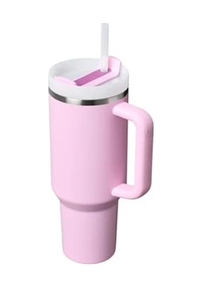 Kiraz Çiçeği Temalı Pipetli Termos Bardak, 1.18 Litre Kapasite Açık Kahverengi