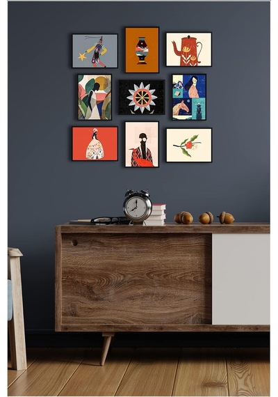 Çerçevesiz Çerçeve Görünümlü 9 Parça Mdf Tablo Seti Çoklu Baskı Seti Mdf Baskı Özc-mdf9b