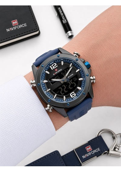Naviforce Silokon Kordon Dijital & Analoğ Mekanizma Bileklik Hediyeli 3 Atm Erkek Kol Saati Nf9264.2 Siyah