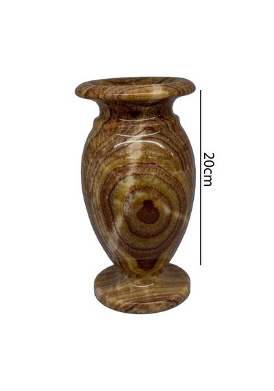 Oniks Doğal Taş Vazo - 20cm Damarlı Akik Taşı Desenli Vazo