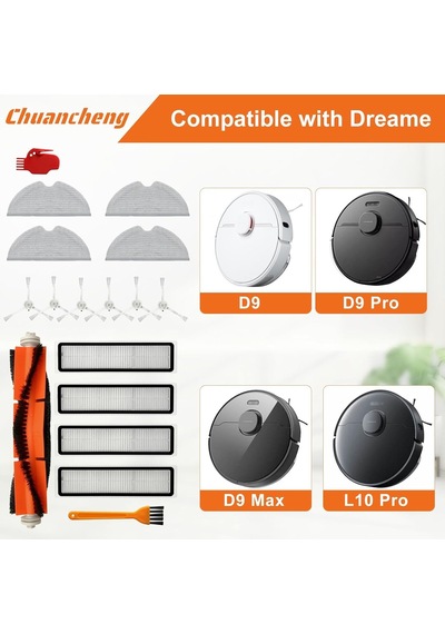 Chuancheng Dreame D9/d9 Max/d9 Max Gen2/d9 Pro/l10 Pro İçin 17 Parçalı Aksesuar Seti, 1 Ana Fırça, 6 Yan Fırça, 4 Genel