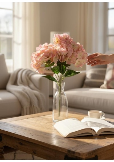 Yapay Çiçek Islak Ortanca Çiçeği Pembe Açık 45cm 5dal Islak Gerçeksi Dokulu Pembe