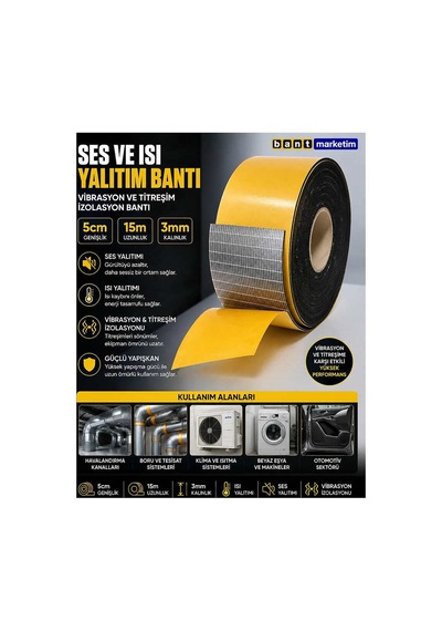 Ses Ve Isı Yalıtım Bandı 5cmx15m Vibrasyon Ve Titreşim İzolasyon Bandı 3mm Kalınlıkta Bant Marketim