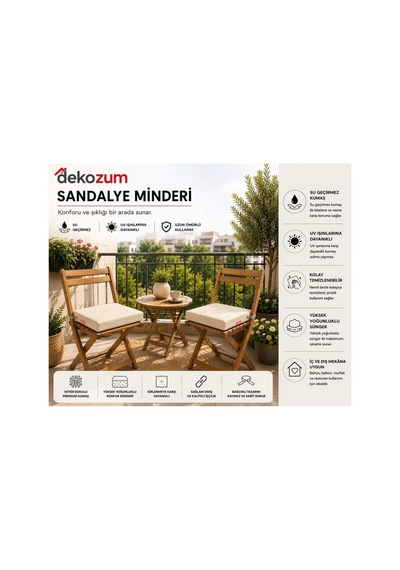 Comfort Plus Sandalye Koltuk Minderi 40x40 Bağcıklı Fermuarlı Yıkanabilir Balkon Bahçe Minderi 1 Adet Krem 1 Li