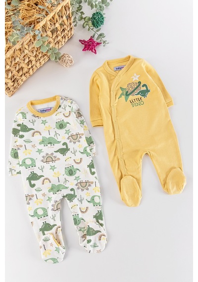Baby Dino Figürlü Uzun Kollu 2'li Erkek Bebek Tulum Takım 001