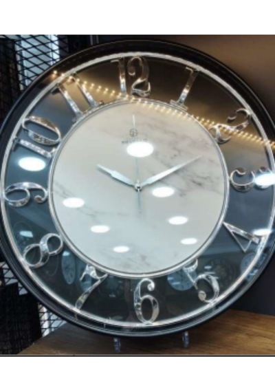 1453-6 Gümüş Siyah 50 Cm Duvar Saati Modern Dekoratif Salon Ofis Saat Çok Renkli
