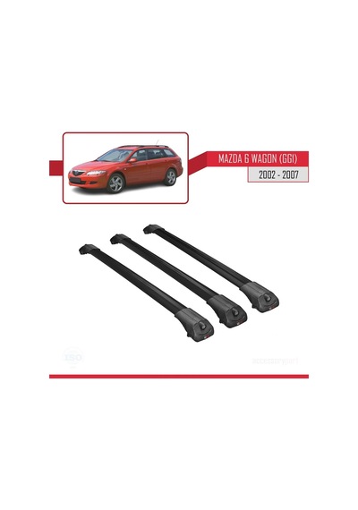 Mazda 6 Gg1 2002-2007 Arası İle Uyumlu Ace-1 Ara Atkı Tavan Barı Siyah 3 Adet Bar
