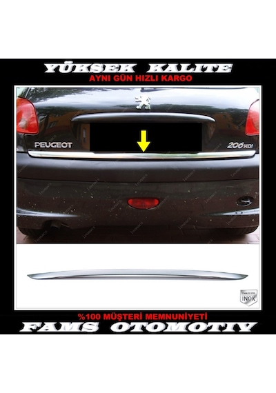 Peugeot 206 Krom Bagaj Alt Çıtası 2005 Üzeri Paslanmaz Çe...
