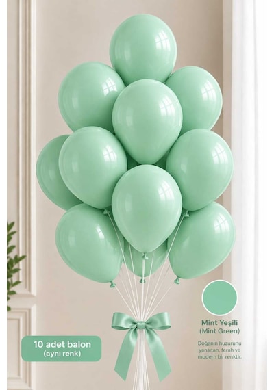 Latex Balon Seti 10'lu- Mint Yeşili Çok Renkli