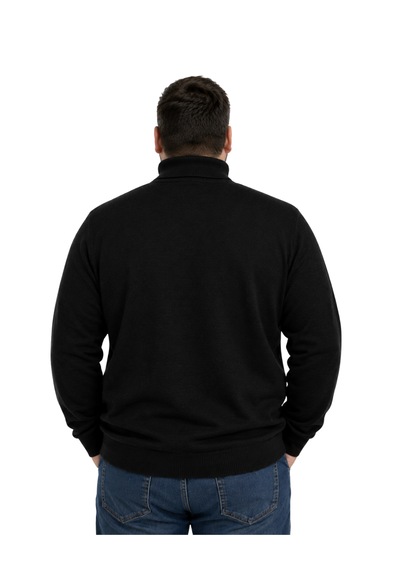 Battalmoda Erkek Büyük Beden Siyah Tam Balıkçı Triko Kazak 3xl-4xl-5xl-6xl