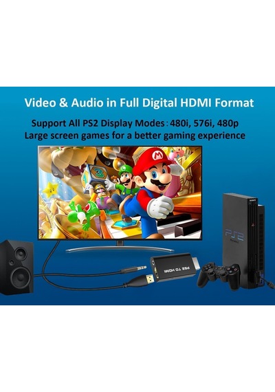 Ps2 Hdmı Dönüştürücü Adaptör Playstation 2 İle Uyumlu Hdmı Video & Ses Çevirici, 480i 480p 576i Destekli, Tak Çalıştır, Usb Güçlü, Kulaklık Çıkışlı G300
