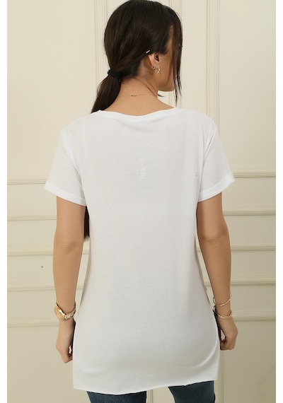 By Saygı Süprem V Yaka Bluz-36154-beyaz Beyaz