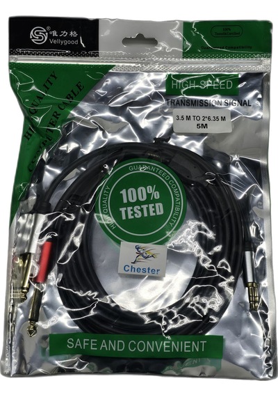 5 Metre 3.5 Mm To 2 X 6.35 Mm Ses Kablosu - Aux To Çivi Jak Mikser Ve Amfi Bağlantı Kablosu