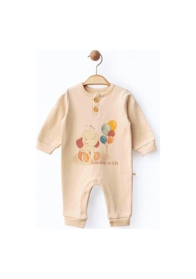 Zekids Bebek Fil Desenli Organik Tulum-15479 Krem