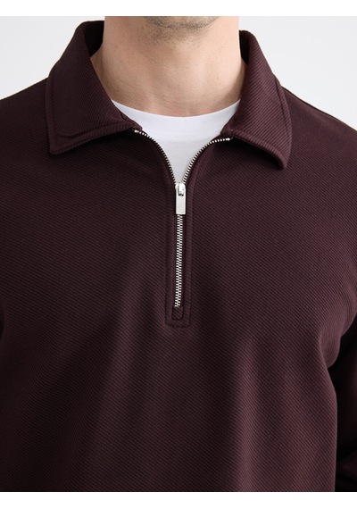 Lcwaıkıkı Classic Mürdüm Polo Yaka Erkek Sweatshirt