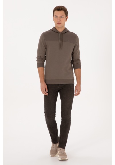 U.S. Polo Assn. Erkek Regular Fit Kapüşonlu Petek Dokulu Vizon Sweatshirt 50315526-VR052