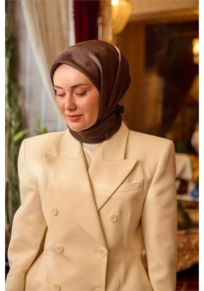 Silk Home Monogram Pamuk İpek Eşarp 130001-23 acı kahve