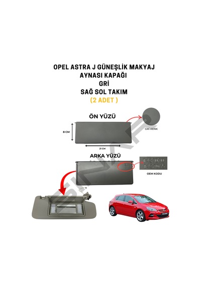 Opel Astra J Güneşlik Makyaj Aynası Kapağı Gri Sağ Sol Takım 2 Adet
