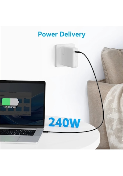 Thunderbolt 5 Type-c Kablo 240w Hızlı Şarj, 120gbps Veri, 16k/8k Görüntü Desteği İntel Sertifikalı Zr1017 1 Adet