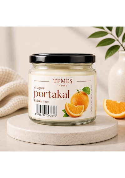 El Yapımı Portakal Kokulu Mum Amber - Turuncu