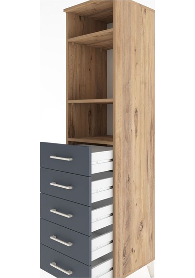 Hyperion Dolap 3 Raflı 5 Çekmeceli 44x44x182 Çam-antrasit Çam