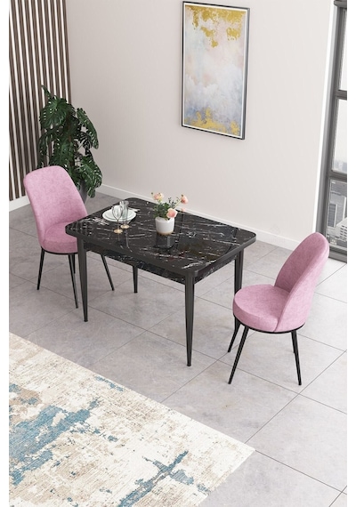 Canisa Concept Nil Serisi 70x110 Sabit Mutfak Masası Takımı Siyah Mermer Desen Masa 2 Pembe Sandalye Masa Siyah Sandalyeler Pembe Canisa Concept Nil Serisi 70x110 Sabit Mutfak Masası Takımı Siyah Mermer Desen Masa 2 Pembe Sandalye Masa Siyah Sandalyeler Pembe