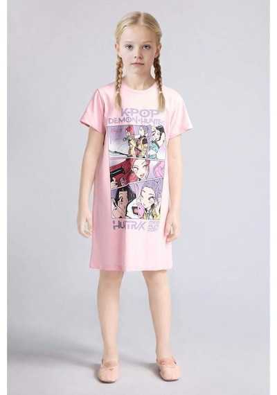 Defacto Kpop - Demon Hunters Kısa Kollu Elbise Kız Çocuk H8109a826smpn636 Pembe-pn636