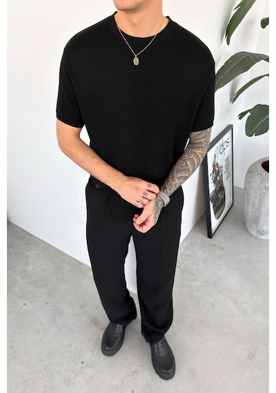 Siyah Basic Triko Relaxed Tişört