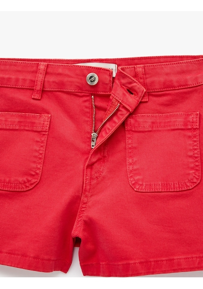 Koton Cep Detaylı Normal Bel Pamuklu Slim Fit Mini Şort Kırmızı 6sal40132mw