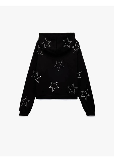 Koton Kapüşonlu Oversize Taşlı Siyah Kadın Sweatshirt 6wal10089ık SiYAH