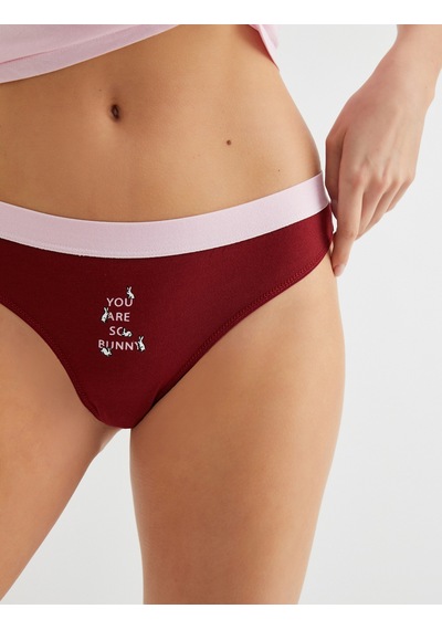 Koton String Külot Slogan Baskılı Ribanalı Bordo 3slk30018mk Bordo