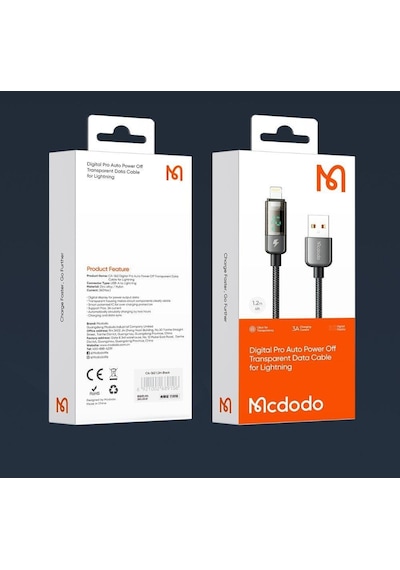 Mcdodo Ca-3620 Dijital Ekranlı Apple iPhone Uyumlu İçin Şarj & Data Kablosu 1.2m - Siyah