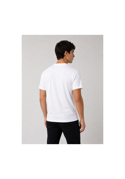 Hzr Wear Erkek Nakış Baskı Detaylı Sıfır Yaka Regular Fit %100 Pamuk Tişört Beyaz