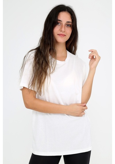 Rubadi Oversize Bol ve Geniş Kesim Bisiklet Yaka Basic Salaş Model T-Shirt Ekru