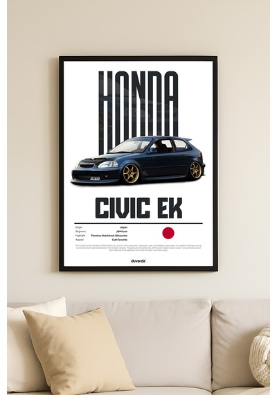 Honda Civic Ek Araba Siyah Ahşap Çerçeveli Poster, Dekoratif Duvar Tablosu