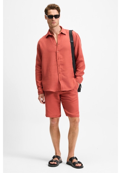 Grimelange Jens Erkek %100 Pamuk Müslin Kumaş Yanları Cepli Slim Fit Dar Kesim Kiremit Rengi Şort