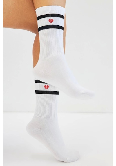 Bamboo Star Bambu Kadın Kalp Desenli Tenis Çizgili Premium Kolej Çorabı Beyaz Dikişsiz Soket Çorap 3'lü Paket