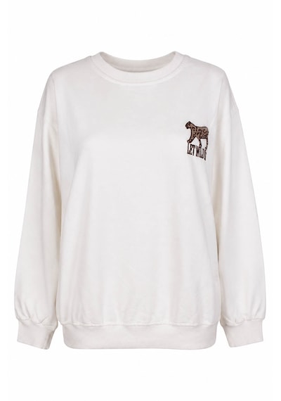 Trender Kuzu Nakış O Yaka Ekru Kadın Sweatshirt 27kdt1000025