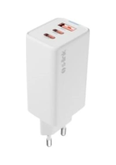 65w Pd Hızlı Şarj Adaptörü, 2 Usb-c Ve Usb-a Girişi İle Beyaz