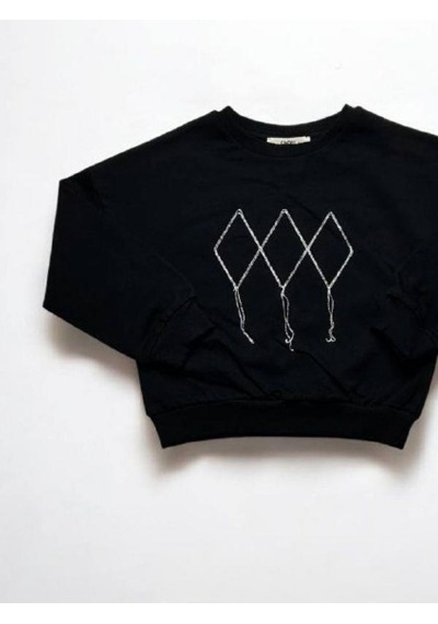 Kız Çocuk Mevsimlik Pamuklu İki İplik Zincirli Sweatshirt-15447 Siyah