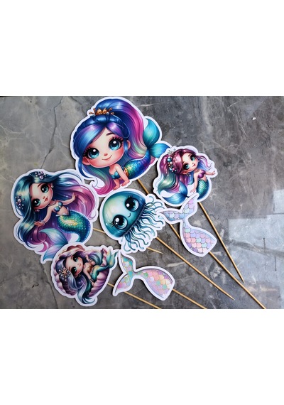 Denizkızı Mermaid Pasta Süsü Büyük Pasta Kürdanı Cupcake Kürdanı