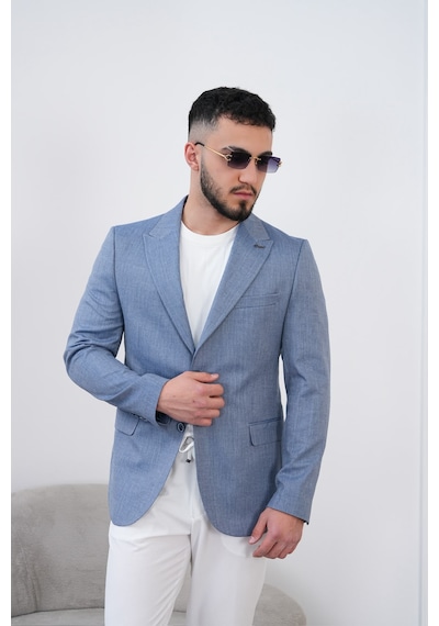 Dupont Classics Dupont Keten Slim Fit 6 Drop Sivri Yaka Çift Yırtmaçlı Erkek Blazer Ceket Açık Mavi Dupont Classics Dupont Keten Slim Fit 6 Drop Sivri Yaka Çift Yırtmaçlı Erkek Blazer Ceket Açık Mavi
