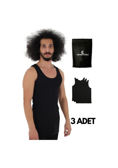 Cennetoğlu 3'lü Paket Erkek Atlet Pamuklu Siyah Siyah