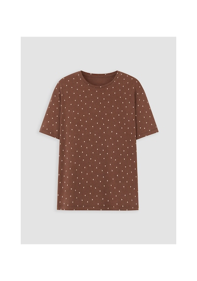 Lcw Dream Kahverengi Bisiklet Yaka Desenli Kadın Pijama