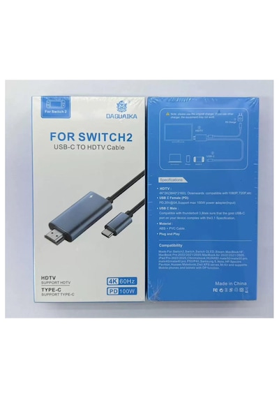 Cr36 Switch 2 İçin Görüntü Aktarıcı Adaptör Çevirici Type-c 3.1'den Hdmı Hdtv 4k 60hz Pd 100w Şarj 2 Metre Kablo Thunderbolt 3 Uyumlu