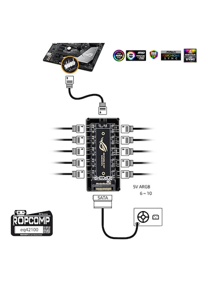 Ropcomp Argb Hub 11 Port 5v 3-pin Argb Ve Fan Hub