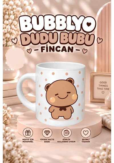 Dudu Bubu Fincan + Magnet + Bardak Altlığı Bej Bej