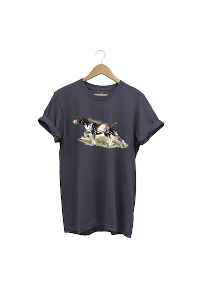 Doğa Avcılık Kurzhaar Av Köpeği Tema Baskılı %100 Pamuk Gri T-shirt Antrasit